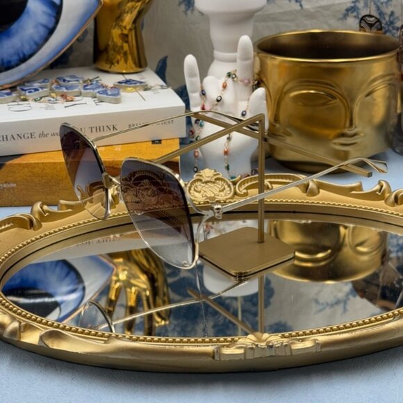🆕 ALEXANDER MCQUEEN 🧿 NWOT AM0366S002 Gold Wire Rimmed Butterfly Shape Glasses - Picture 12 of 16